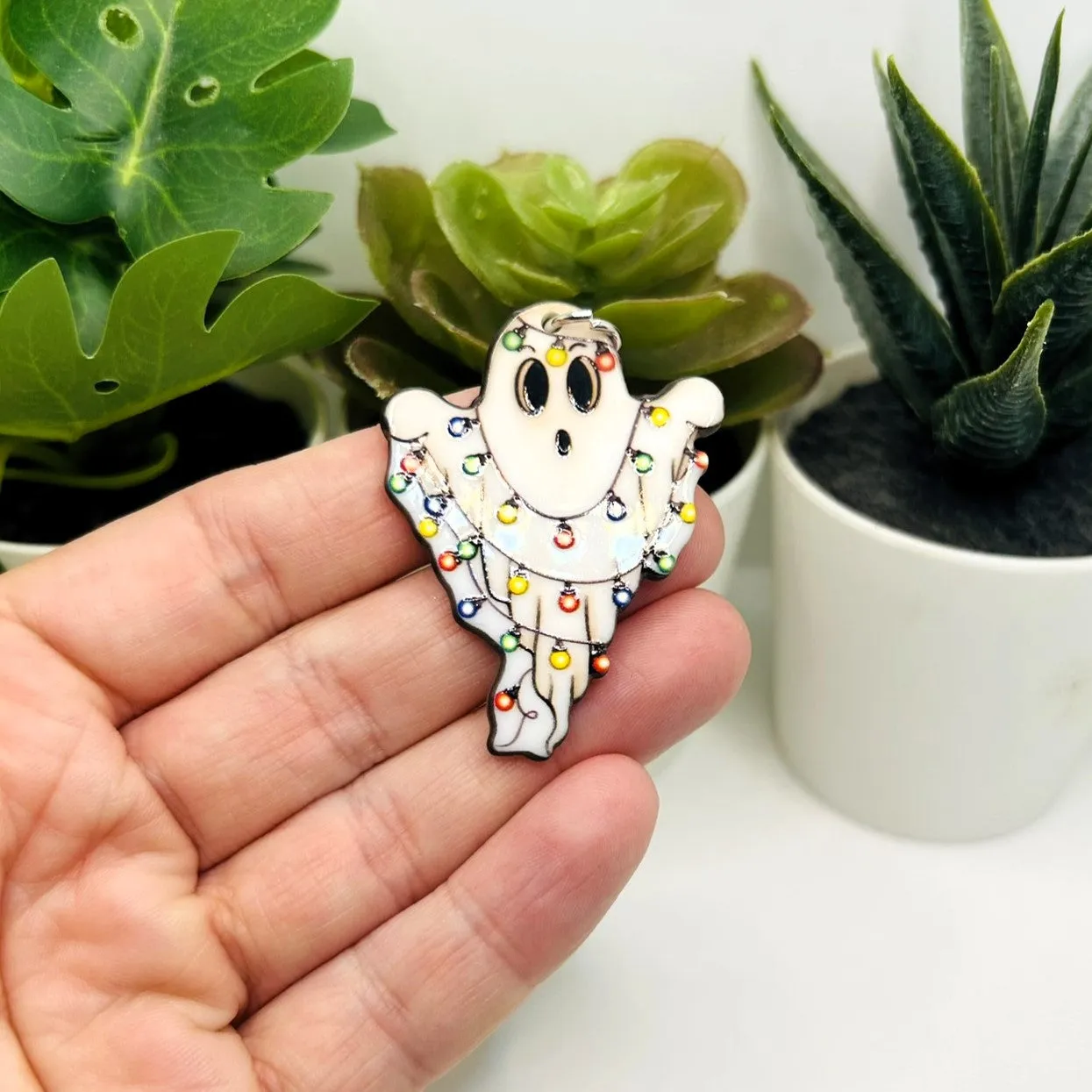 1, 4 or 20 Pieces: Acrylic Ghost in Christmas Lights - Double Sided