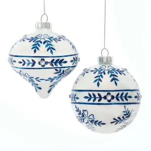 100mm Blue & White Glass Ornaments