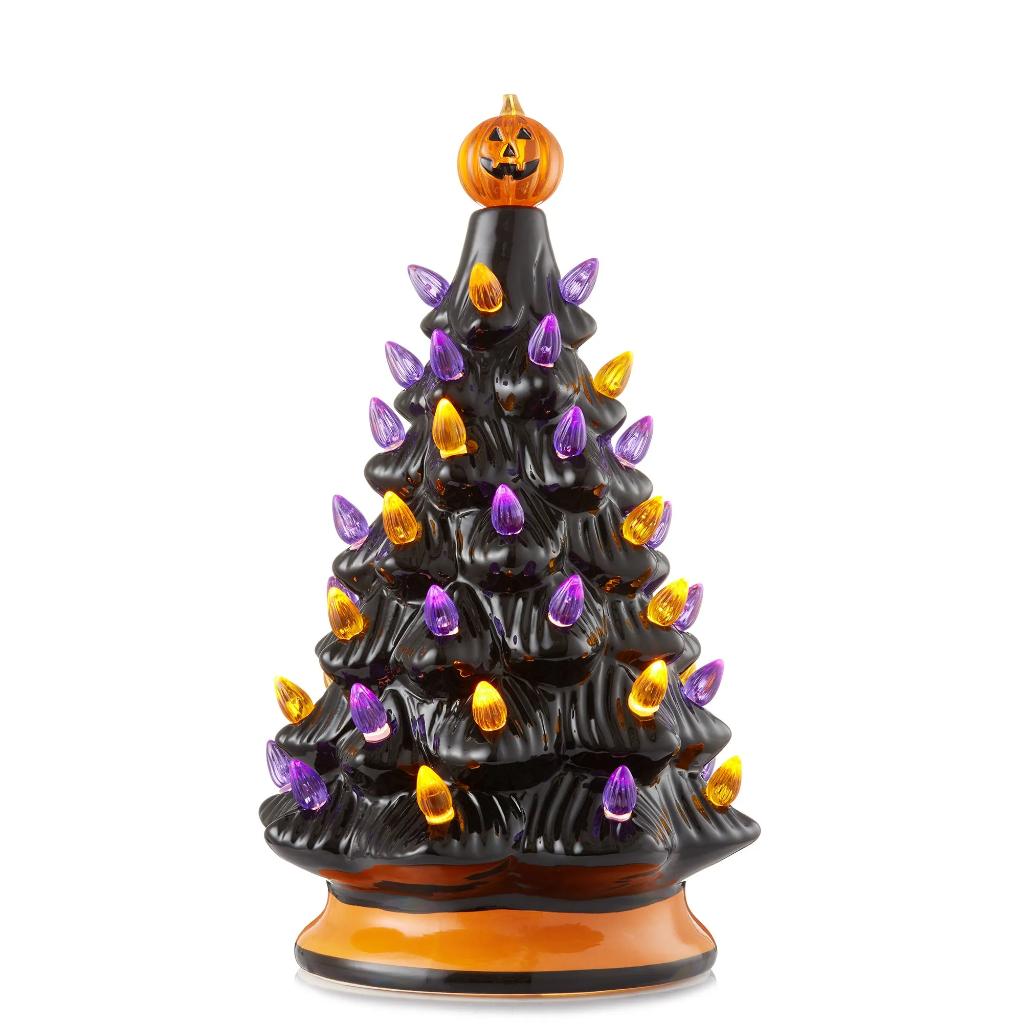 12" Hand Painted Ceramic Christmas Tree, Pre-Lit Tree with Star