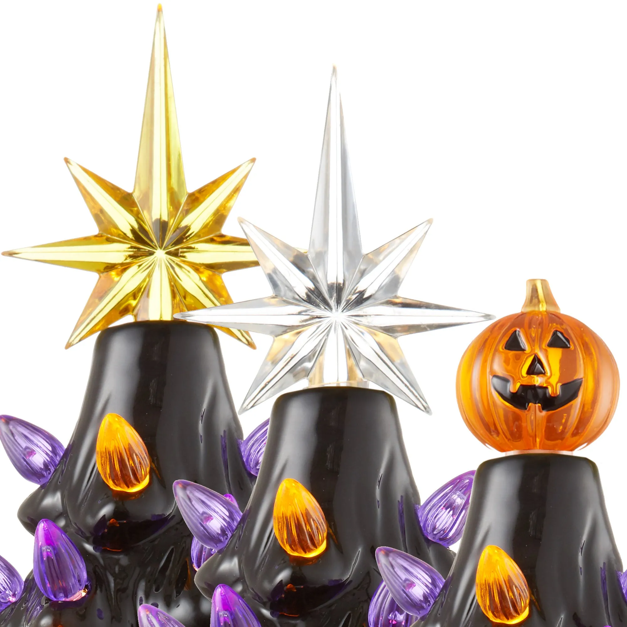 12" Hand Painted Ceramic Christmas Tree, Pre-Lit Tree with Star