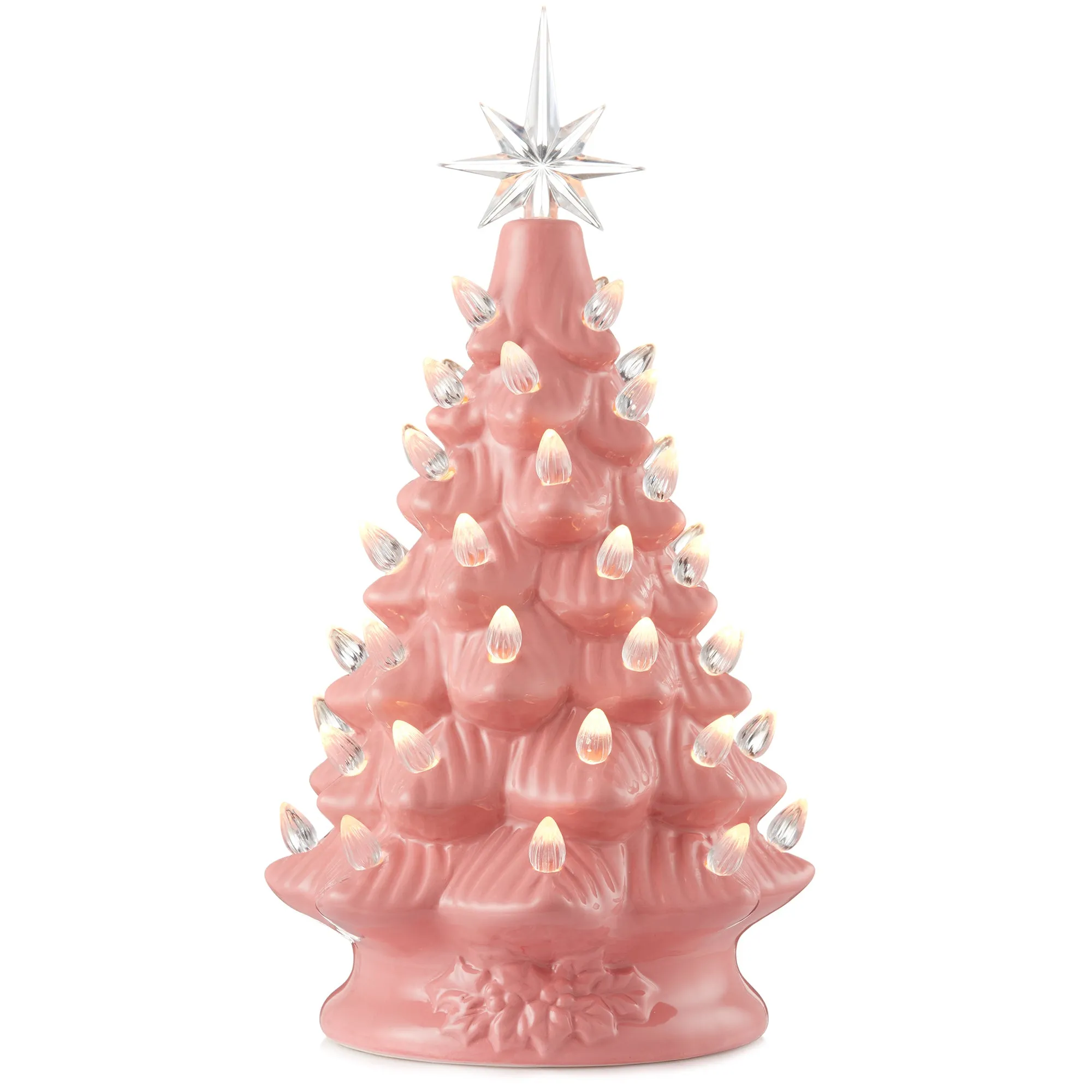 12" Hand Painted Ceramic Christmas Tree, Pre-Lit Tree with Star