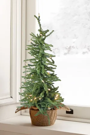 2' Pre-Lit Green Burlap Base Christmas Tree