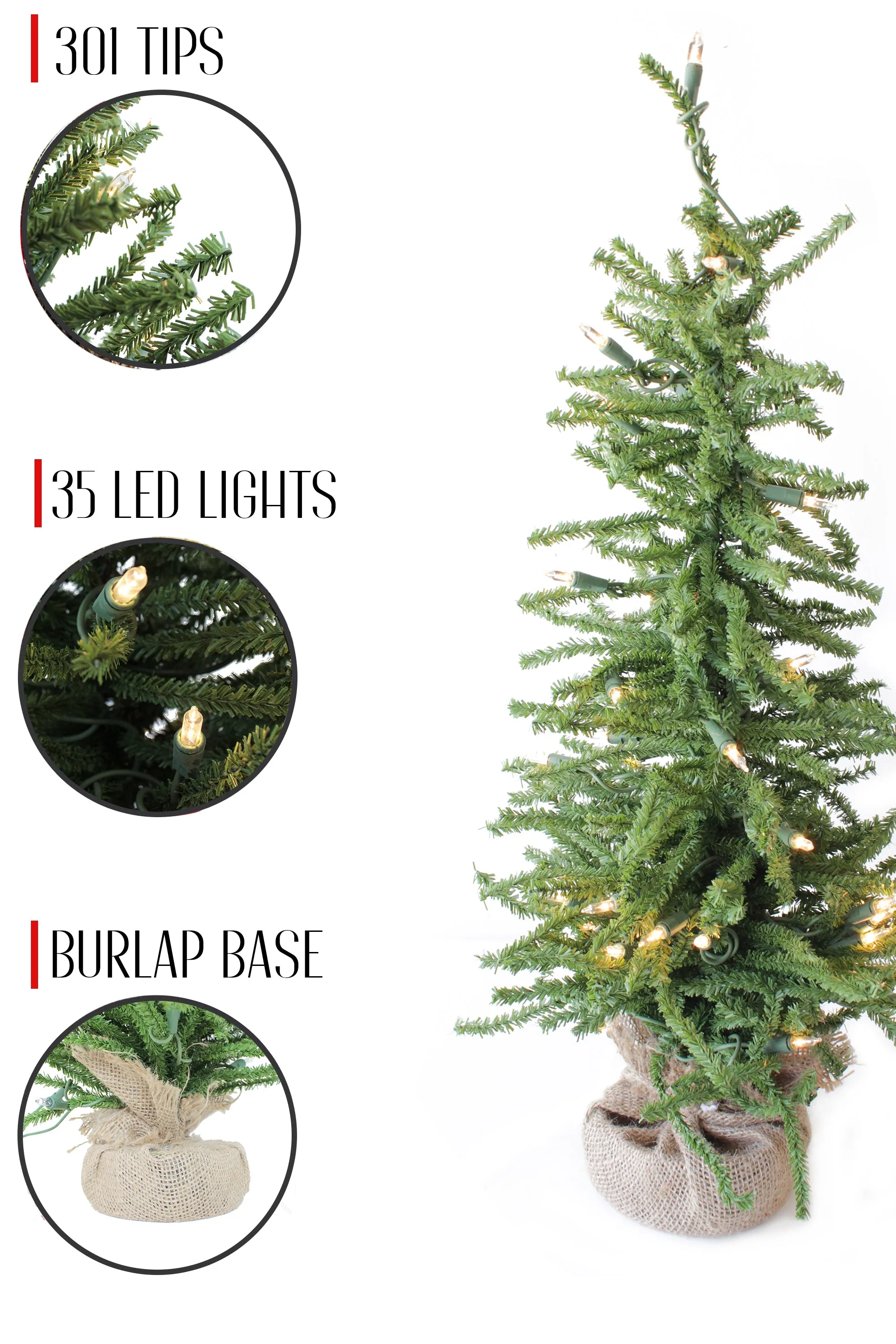 2' Pre-Lit Green Burlap Base Christmas Tree