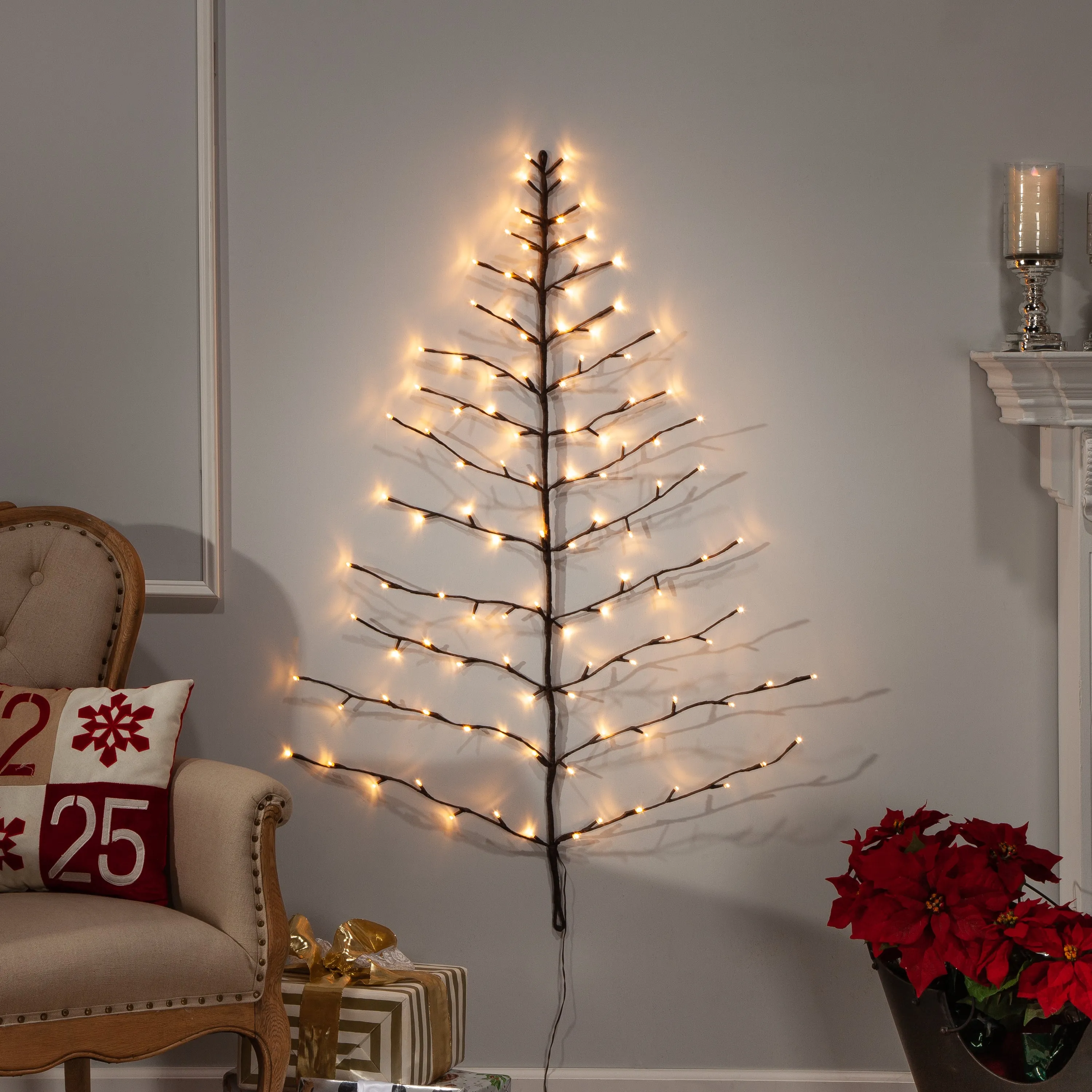4 Foot Tall Christmas Tree Wall Hanging, 112 Warm White LEDs