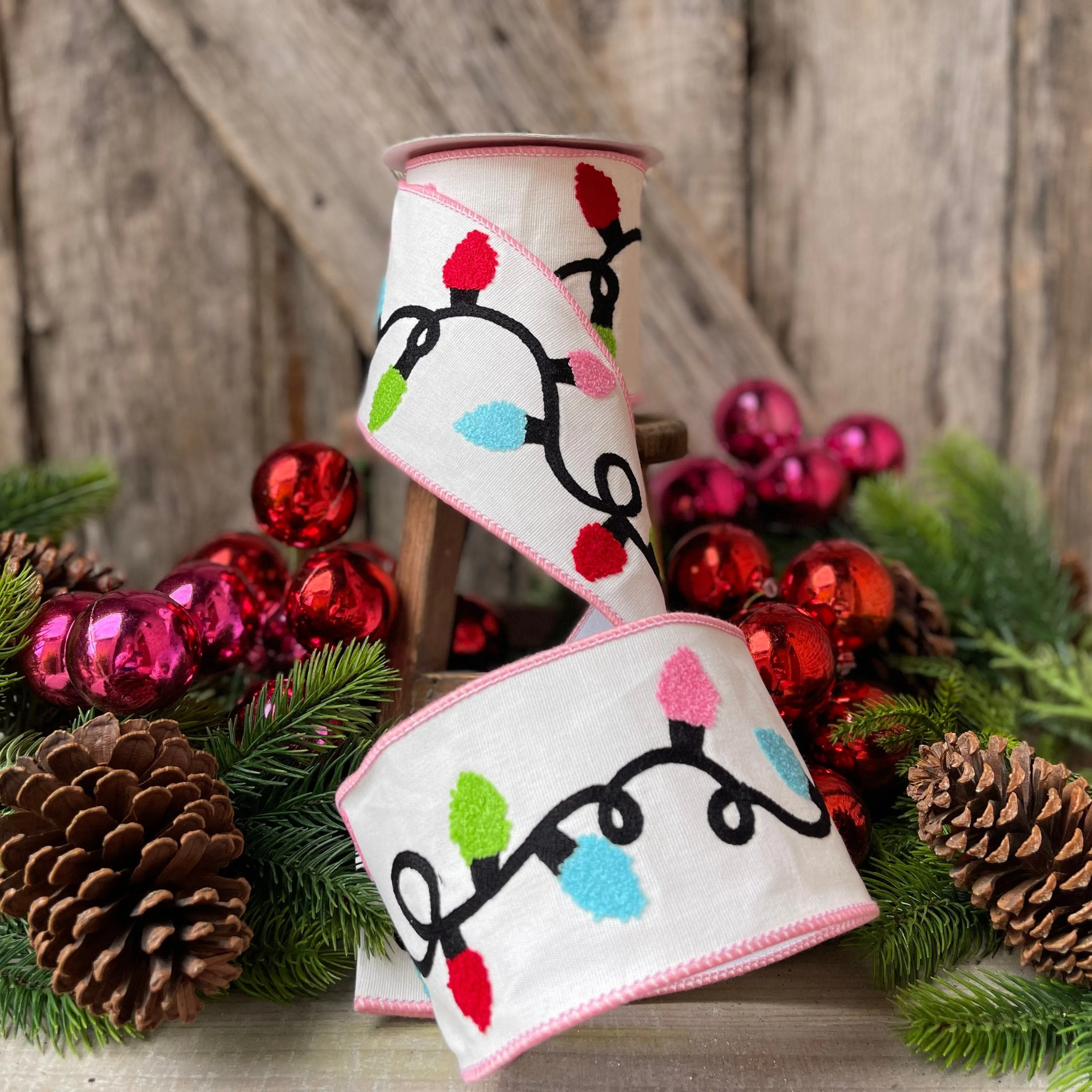 4" Christmas Ribbon, Christmas Lights Ribbon