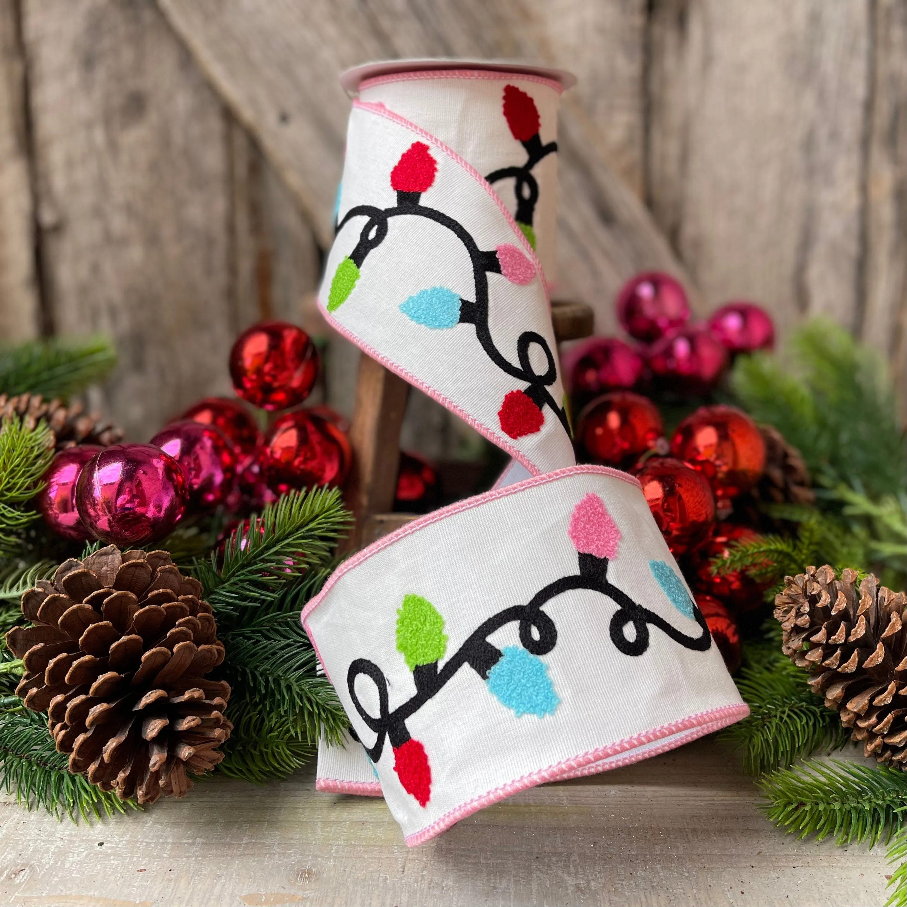 4" Christmas Ribbon, Christmas Lights Ribbon
