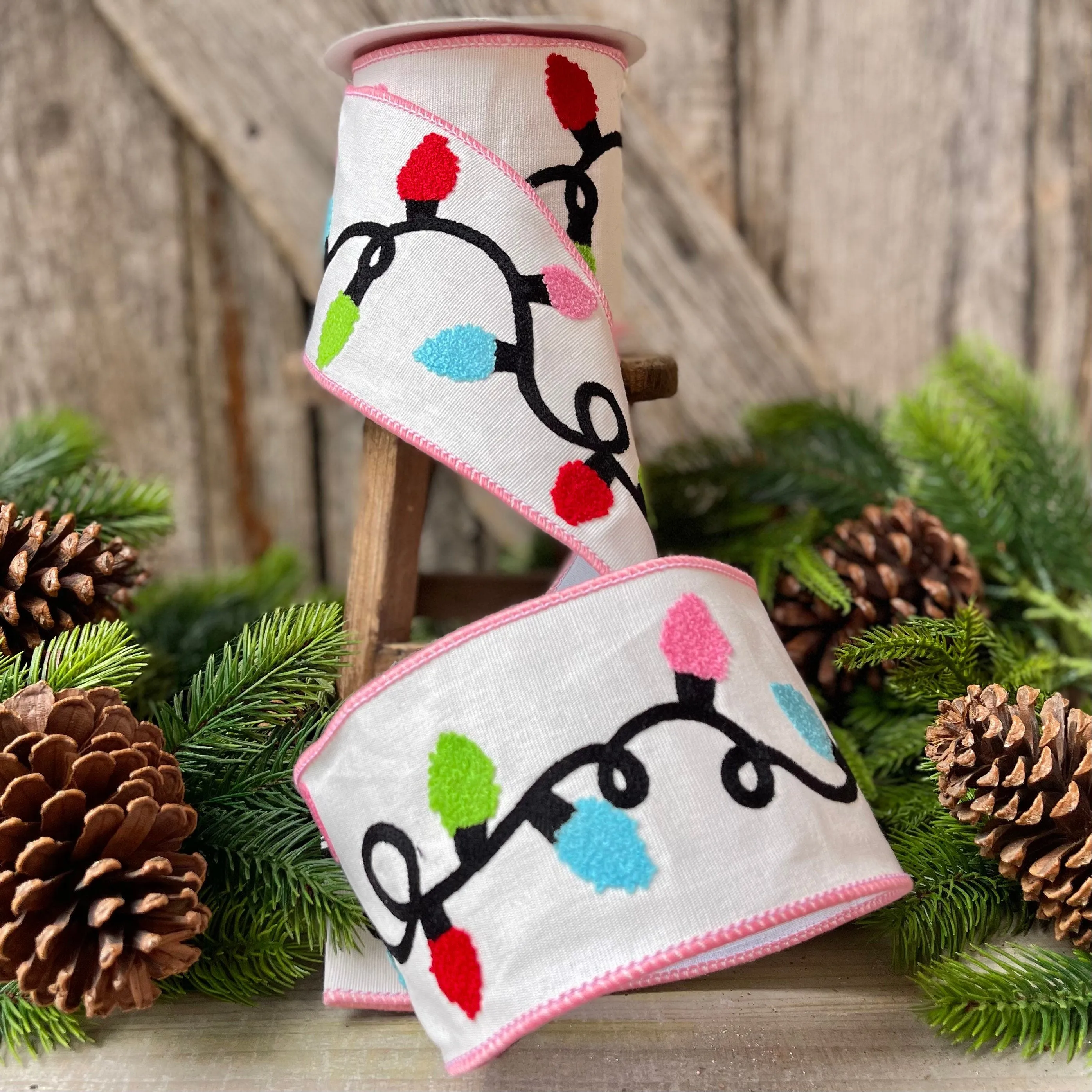 4" Christmas Ribbon, Christmas Lights Ribbon