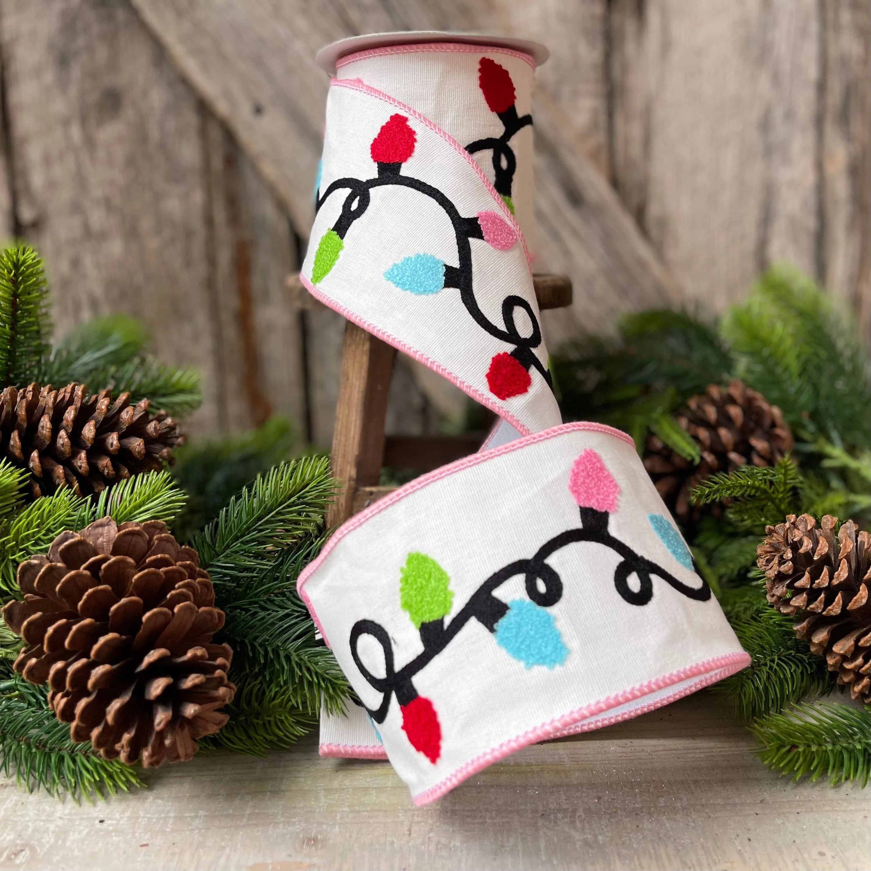 4" Christmas Ribbon, Christmas Lights Ribbon