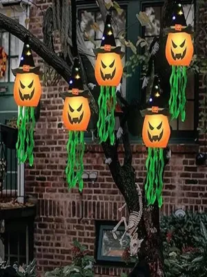5pcs Halloween Hanging String Lights,Colorful LED Halloween Pumpkin Lights Waterproof Halloween Decor Lights for Indoor &Outdoor Decoration