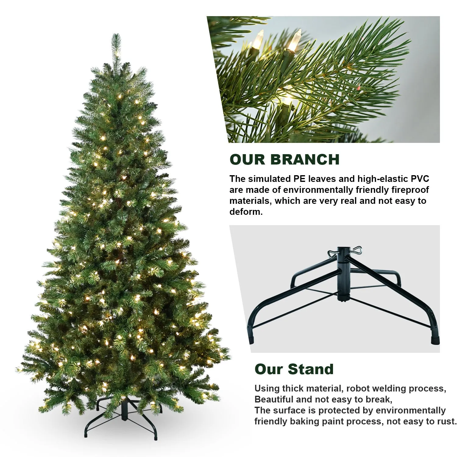 6FT PE/PVC Mixed Automatic Christmas Tree With Lights Xmas Decoration Light Up Holiday Season
