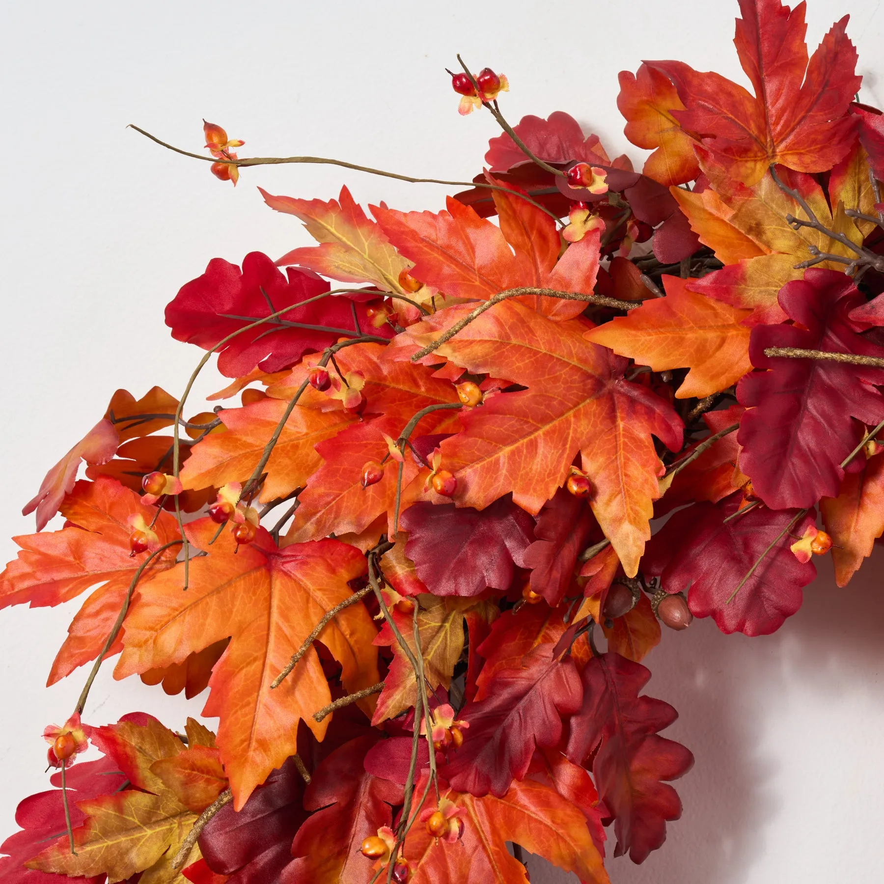 Autumn Blaze Red Maple & Oak Leaf Bittersweet Berry Fall Front Door Mantel Wreath