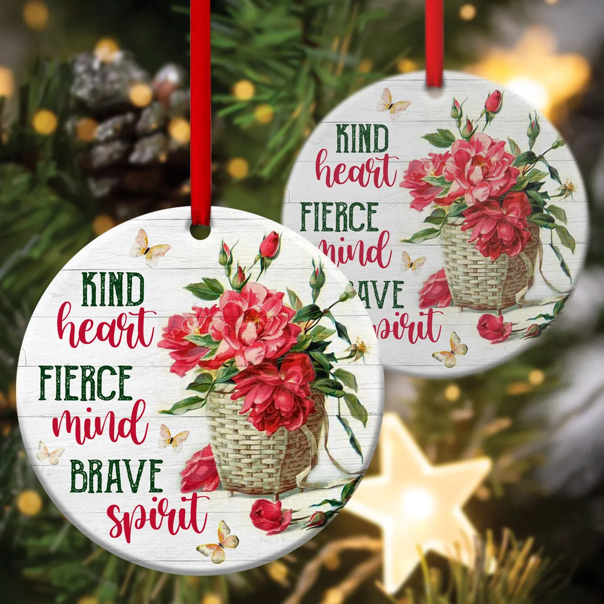 Beautiful Christian Ceramic Circle Ornament - Fierce Mind And Brave Spirit - Christmas Decor - Funny Ornament