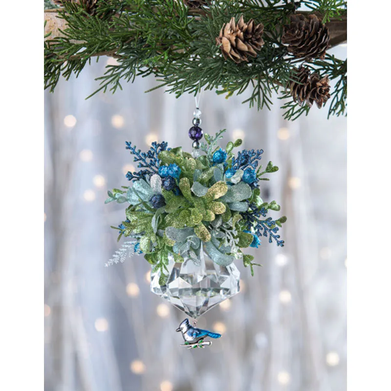 Blue Jay w/Mistletoe Acrylic Ornament, 5", Kissing Krystals