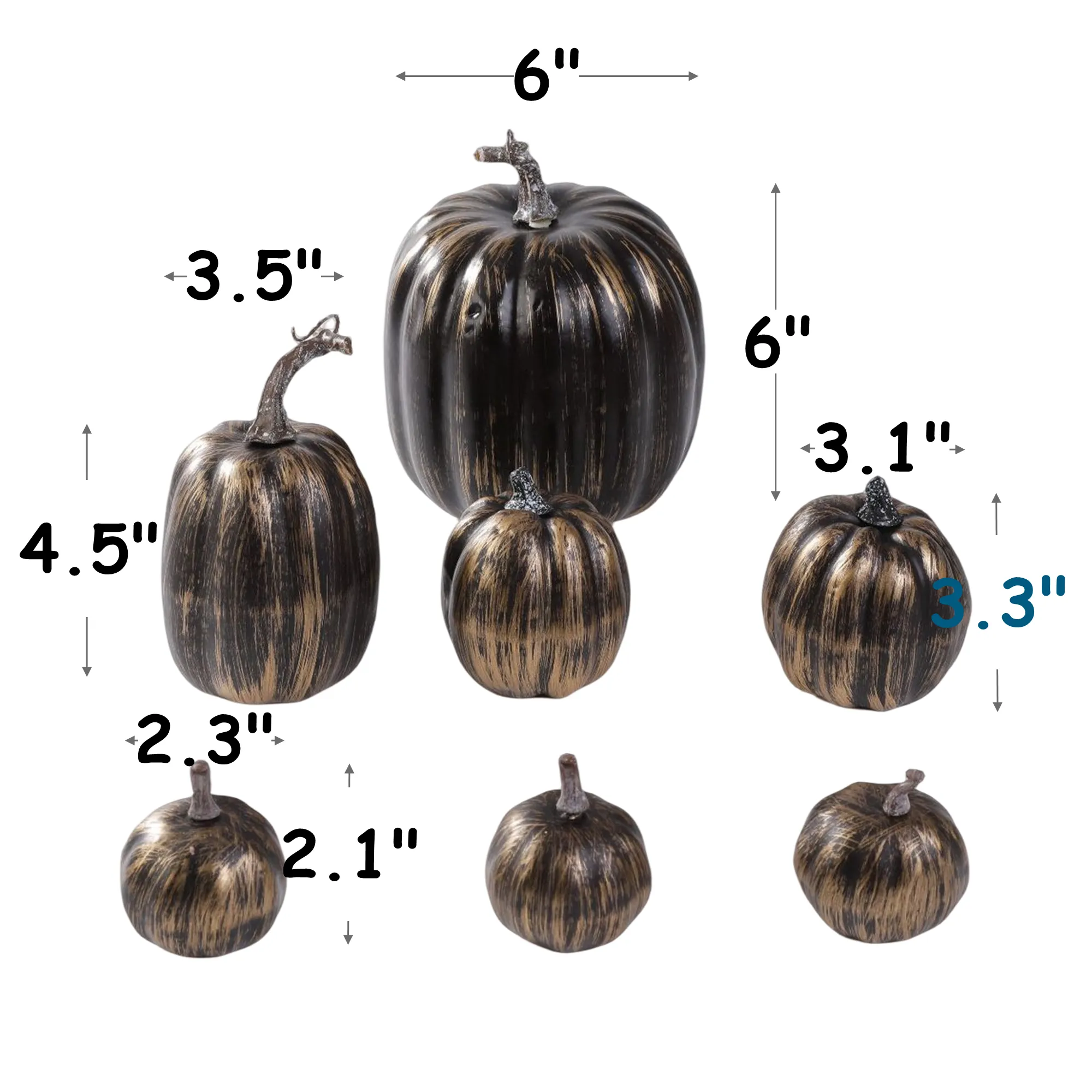 Bulk 7Pcs Assorted Artificial Gold Brush Black White Pumpkins for Fall Halloween Thanksgiving Tabletop Centerpiece Mantel Kitchen Wholesale