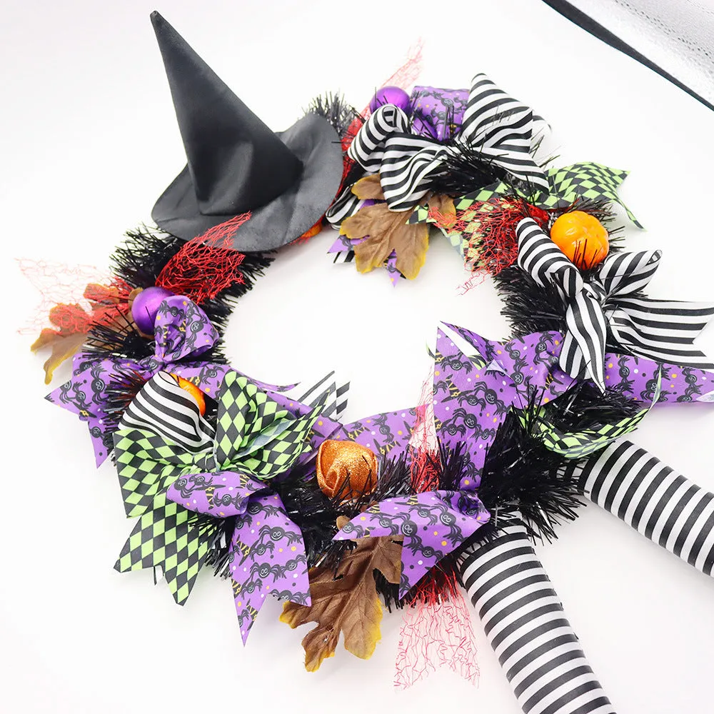 Bulk Halloween Purple Witch Leg Vintage Wreath 13'' Wholesale