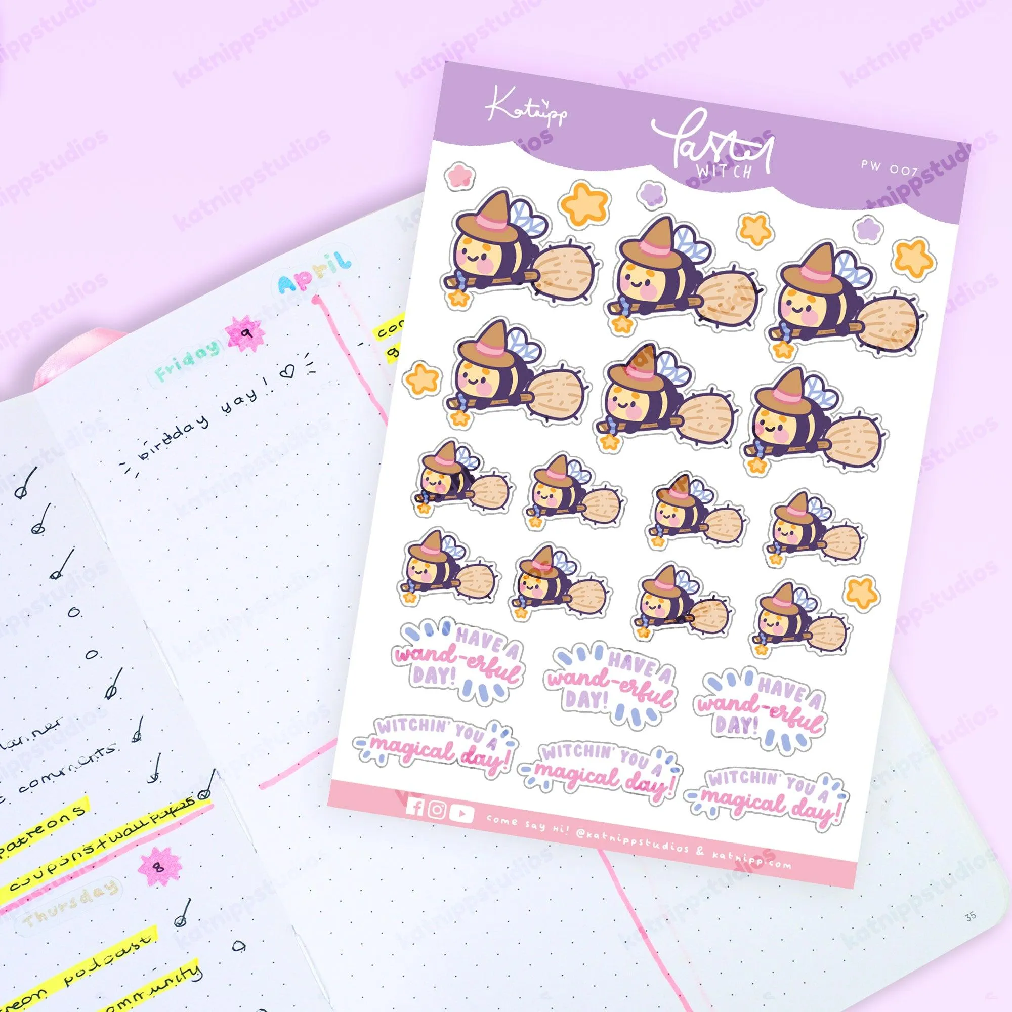 Bumblebutt Pastel Witch Kawaii Planner Sticker Sheet – Cute Halloween Stickers | PW 007