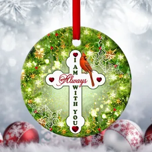 Cardinal Bird Ceramic Circle Ornament - God Is Always Beside You - Ornaments Hanging Gift - Nativity Ornaments