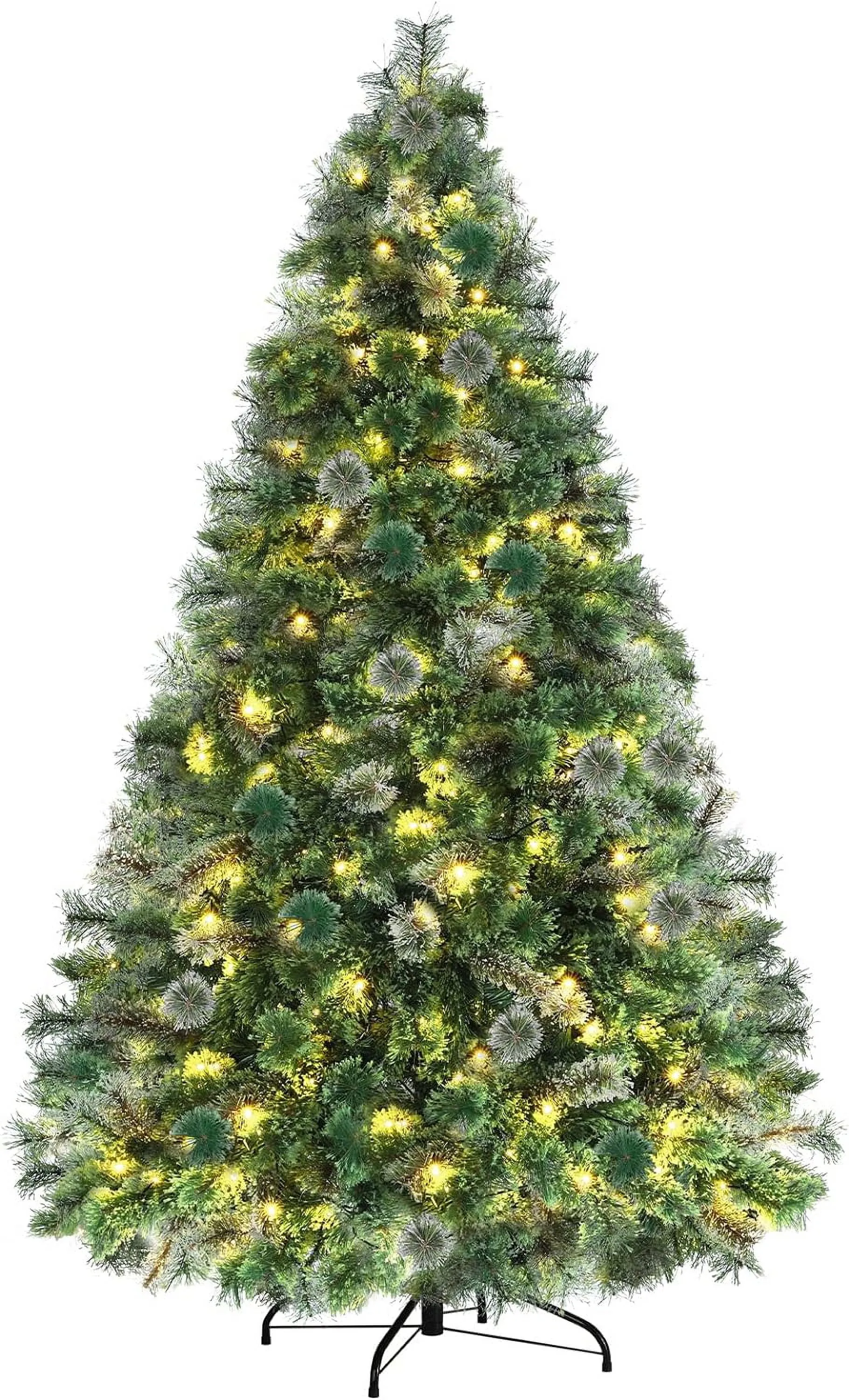 cozy 9FT PVC Pre-lit Artificial Christmas Tree with 1300 Tips, 500 Warm White Lights, Foldable Metal Stand 6' 6'