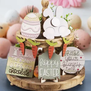 cozy Easter Savings Clearance! PRETXORVE Easter Tiered Tray Decorations Set, Spring Tiered Tray Decorations Set, Wooden Easter Tiered Tray Decor, Sign Tiered Tray, Easter Home Decoration Ornament Easter Tray Decor I Easter