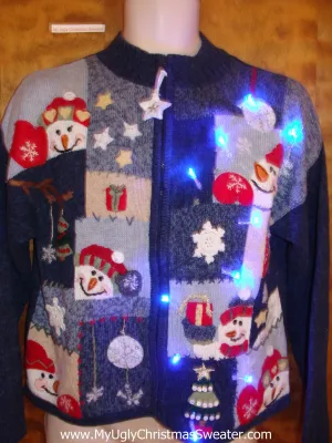 Cute Snowman Blocks Light Up Cheesy Christmas Sweater