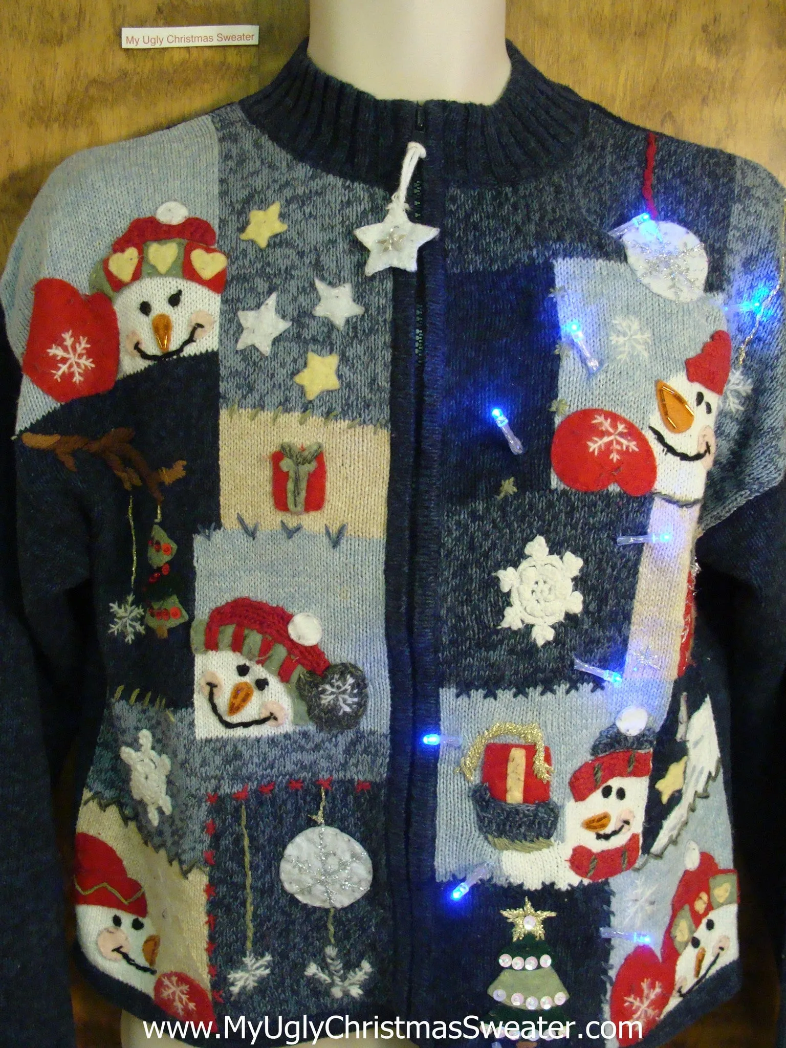 Cute Snowman Blocks Light Up Cheesy Christmas Sweater
