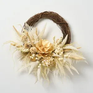 Desert Sand Dunes - Bleached Queen Flower, Fan Palm & Pine All Seasons Front Door Fall Wreath