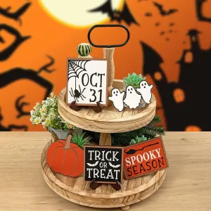 everyday Easter Savings Clearance! PRETXORVE Easter Tiered Tray Decorations Set, Spring Tiered Tray Decorations Set, Wooden Easter Tiered Tray Decor, Sign Tiered Tray, Easter Home Decoration Ornament Halloween Tray Decor B Halloween