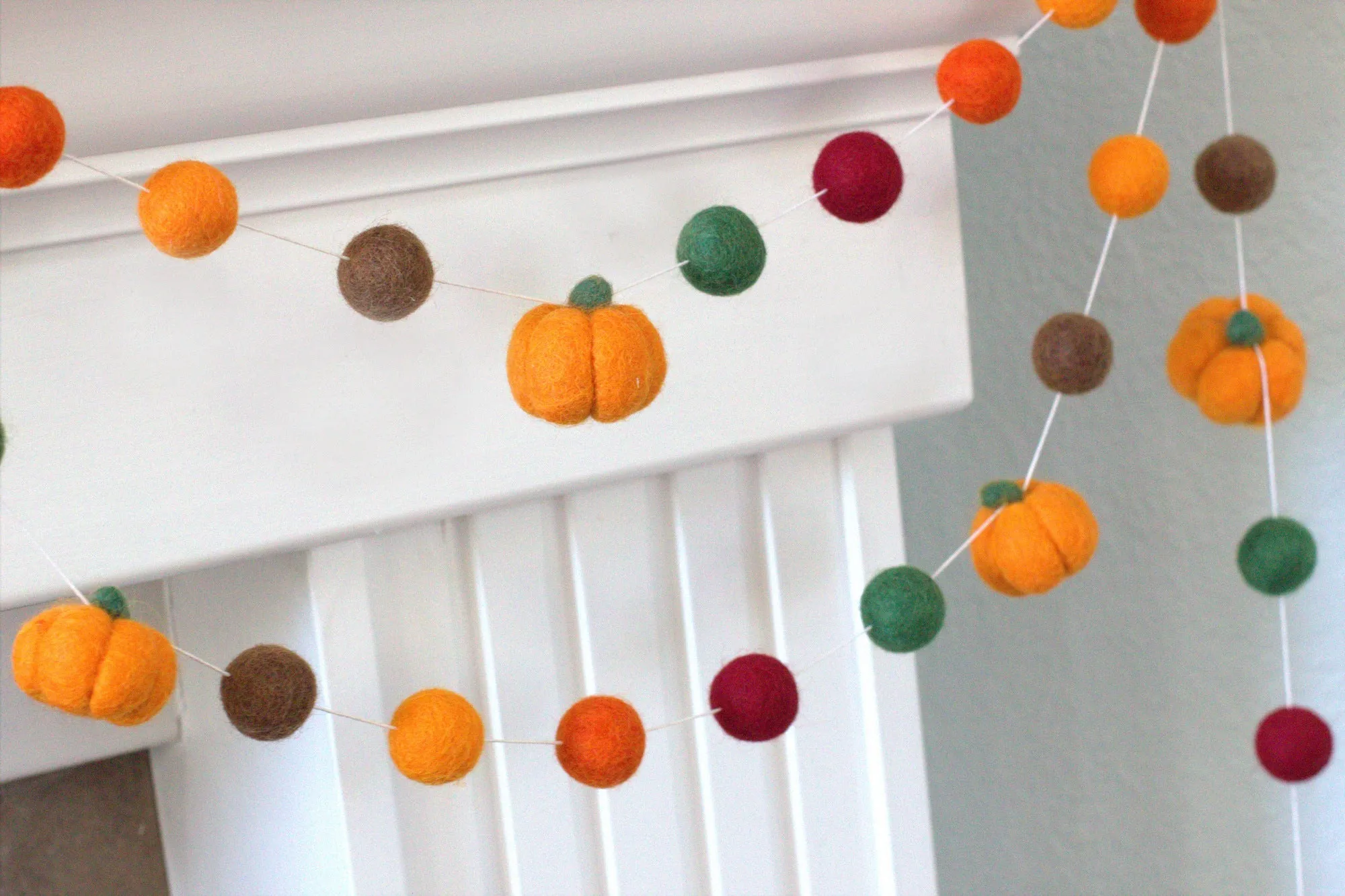 Felt Pumpkin Garland- Burgundy Orange Green Brown