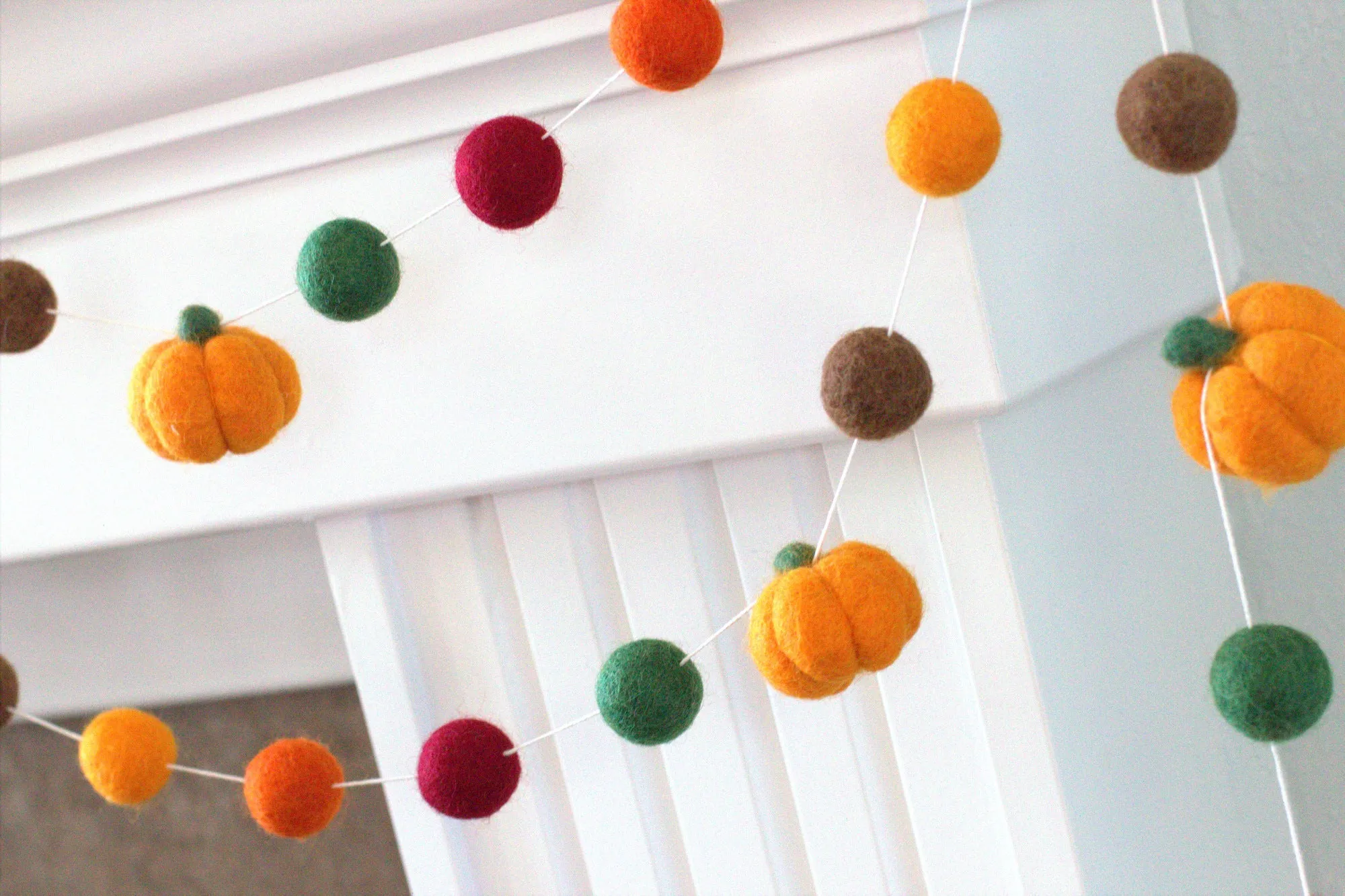 Felt Pumpkin Garland- Burgundy Orange Green Brown
