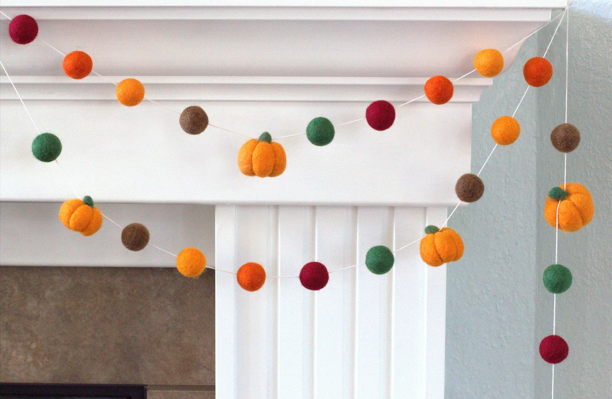 Felt Pumpkin Garland- Burgundy Orange Green Brown