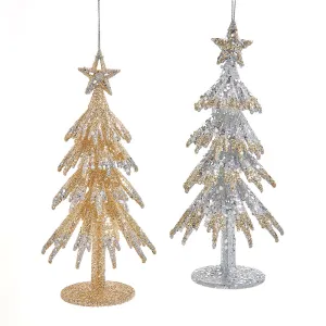 Gold and Silver Glitter Christmas Tree Ornament, 2 Assorted