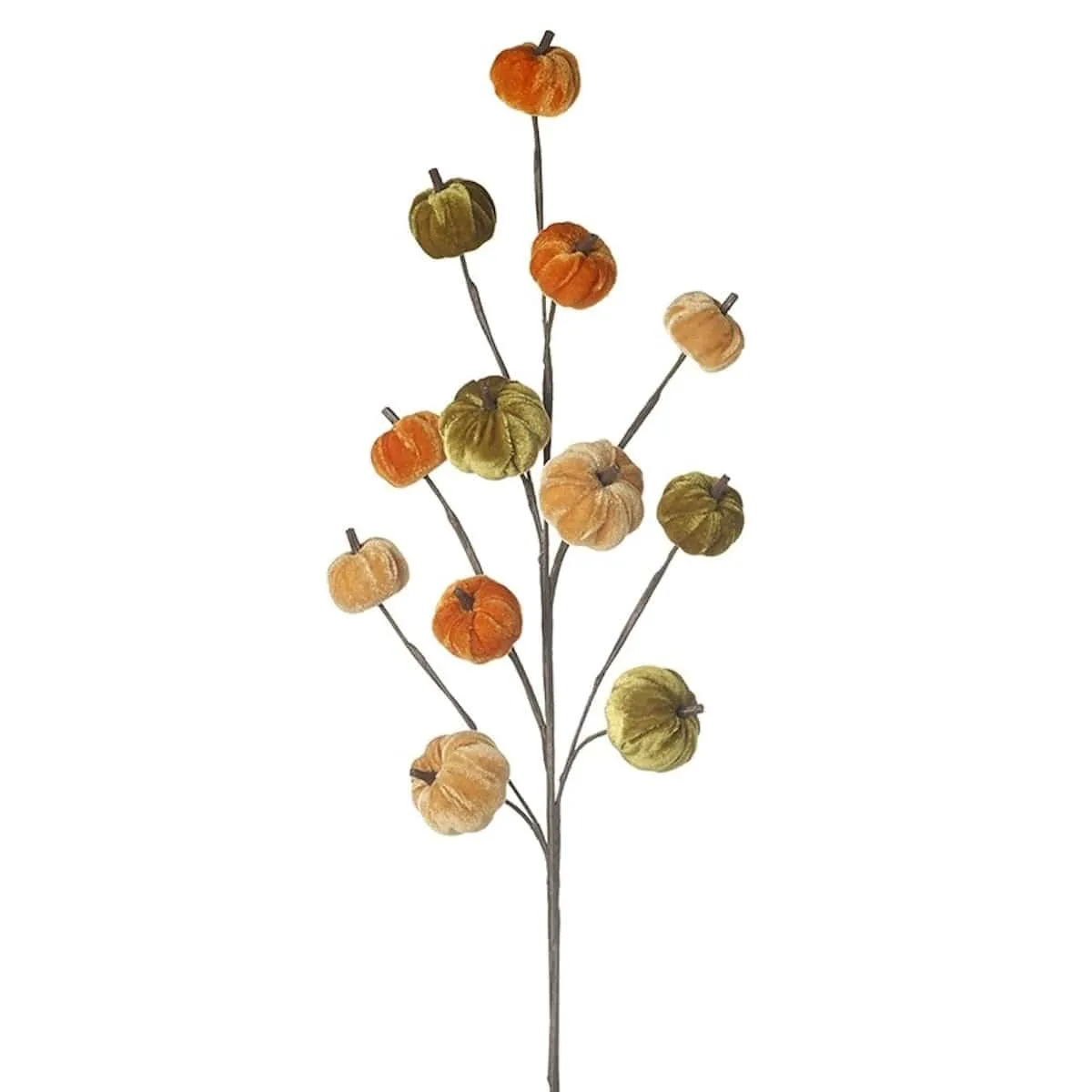 Green and Orange Velvet Pumpkin Branch Halloween Decoration