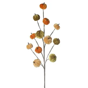 Green and Orange Velvet Pumpkin Branch Halloween Decoration