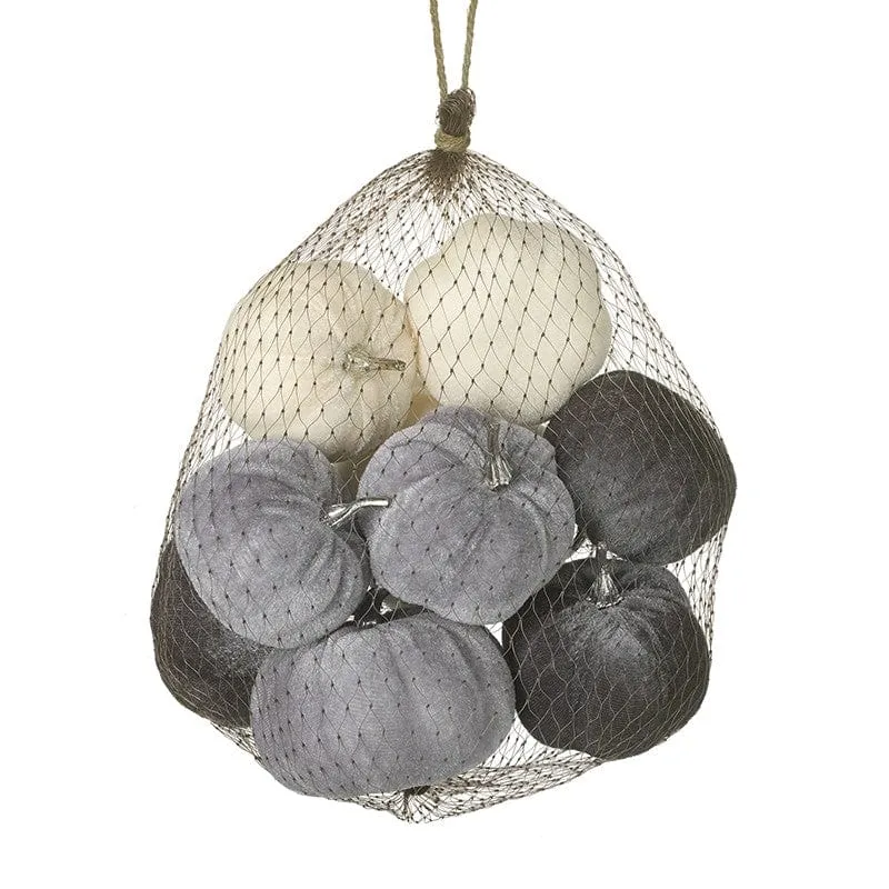 Grey and Cream Velvet Pumpkin Halloween Decorations