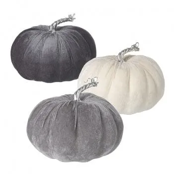 Grey and Cream Velvet Pumpkin Set Halloween Decorations