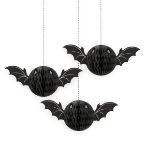 Halloween Bat Honeycomb Hanging Decorations x 3