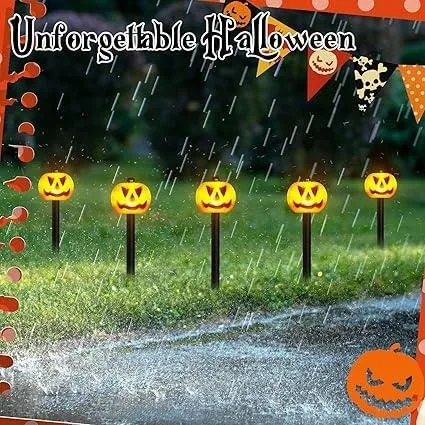 Halloween Decoration Lights,5 Pcs Pumpkin Garden Stake Lights Outdoor LED Halloween Decorations Solar Halloween Lawn Decorations