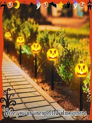 Halloween Decoration Lights,5 Pcs Pumpkin Garden Stake Lights Outdoor LED Halloween Decorations Solar Halloween Lawn Decorations