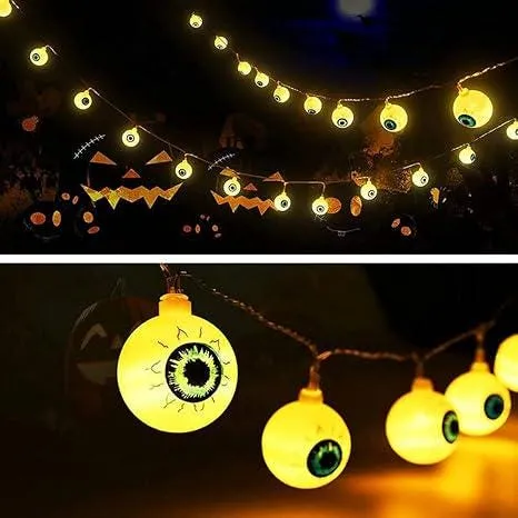 Halloween Lights String 1.5m 10 LED 3D Horror Eyeball Lights Decoration USB/Battery Powered for Party Patio Indoor Outdoor