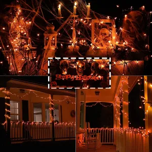 Halloween String Lights Orange Bulbs, Black Wire 100 Ct