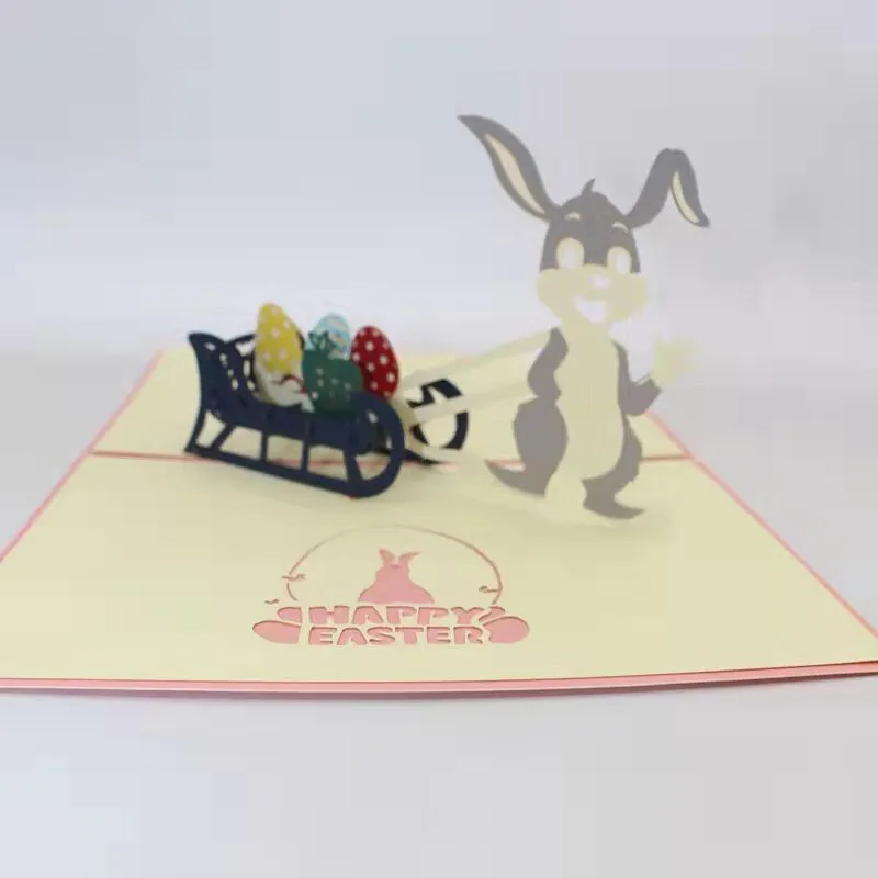 Happy Easter Bunny Eggs Pop-Up Greeting Card For Kids- Personalized Handmade 3D Card for Kids' Happy Easter & Thinking of You!