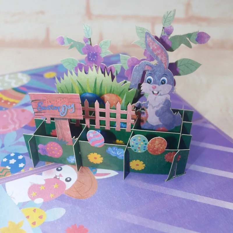 Happy Easter Bunny Eggs Pop-Up Greeting Card For Kids- Personalized Handmade 3D Card for Kids' Happy Easter & Thinking of You!