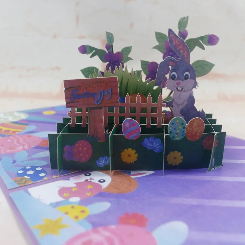 Happy Easter Bunny Eggs Pop-Up Greeting Card For Kids- Personalized Handmade 3D Card for Kids' Happy Easter & Thinking of You!