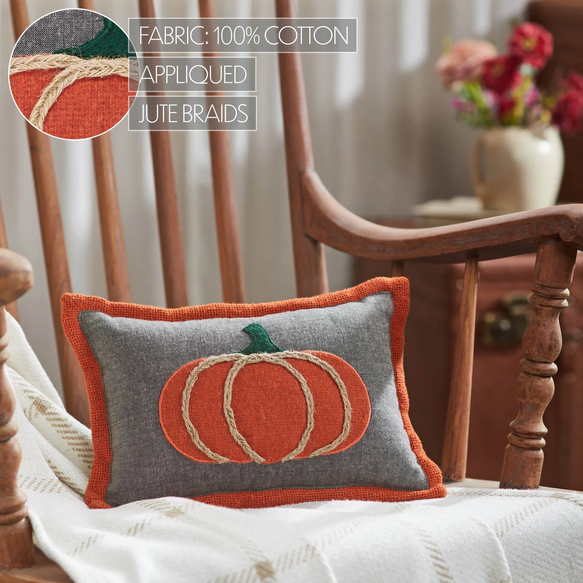 Harvest Blessings Applique Pumpkin Pillow 7x11"
