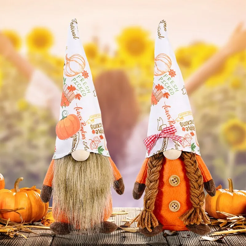 Harvest Season Pumpkin Hat Gnome Plush Faceless Doll Party Decor Ornament  Merry Christmas Dwarf Doll Gift For Kids