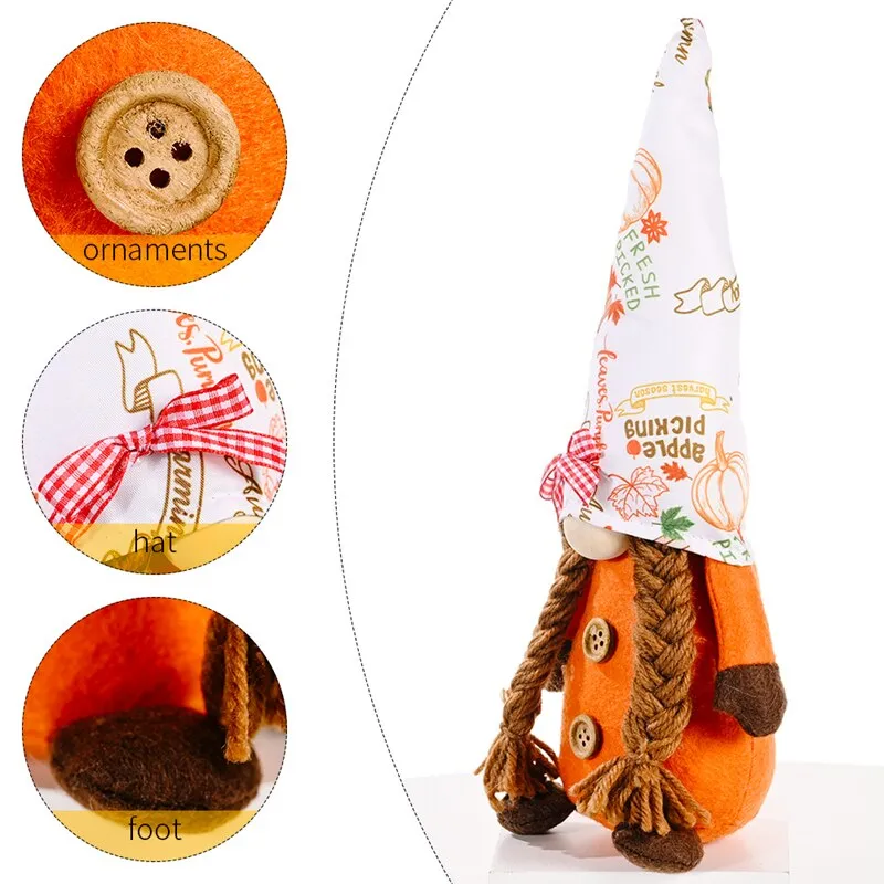Harvest Season Pumpkin Hat Gnome Plush Faceless Doll Party Decor Ornament  Merry Christmas Dwarf Doll Gift For Kids