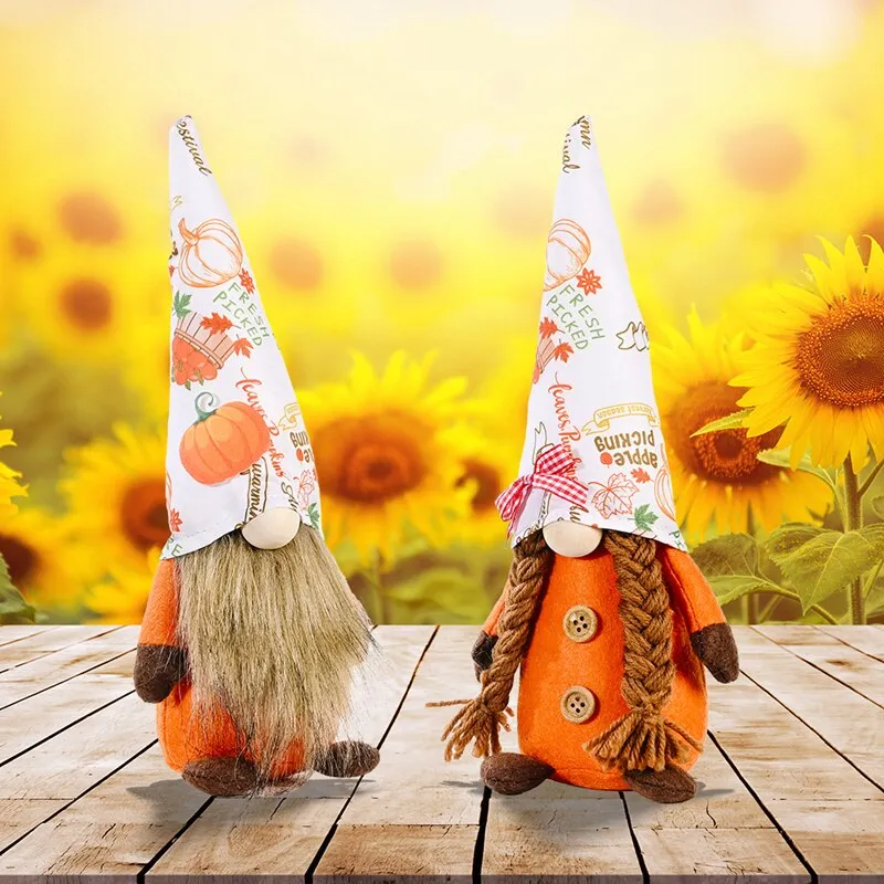 Harvest Season Pumpkin Hat Gnome Plush Faceless Doll Party Decor Ornament  Merry Christmas Dwarf Doll Gift For Kids