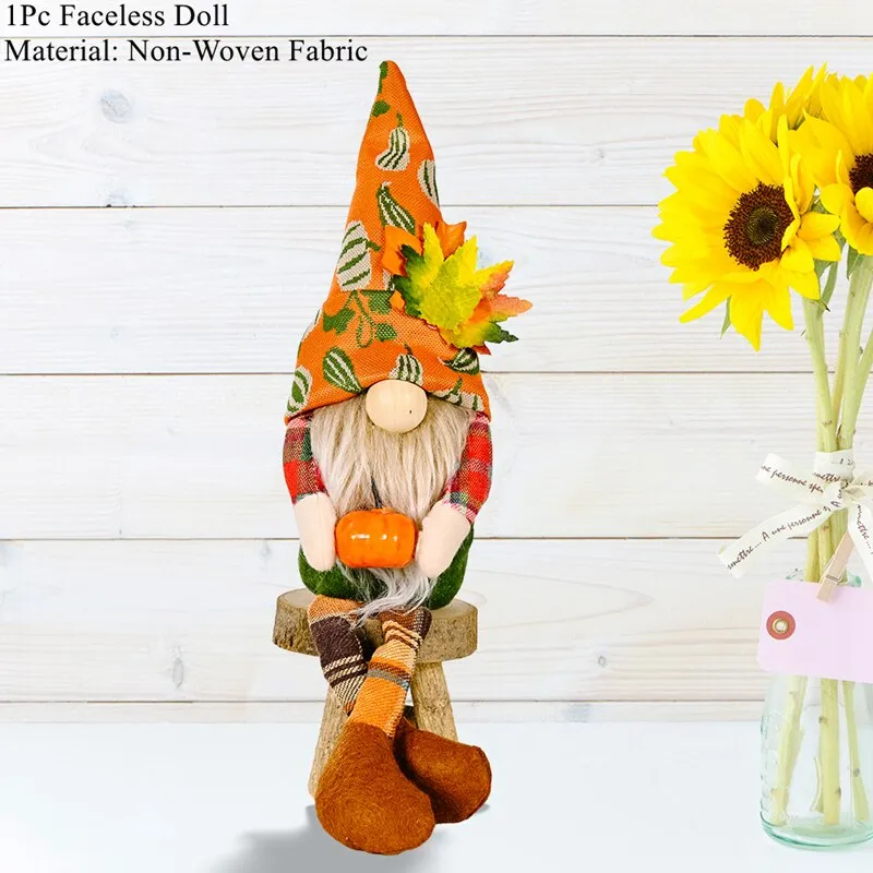 Harvest Season Pumpkin Hat Gnome Plush Faceless Doll Party Decor Ornament  Merry Christmas Dwarf Doll Gift For Kids
