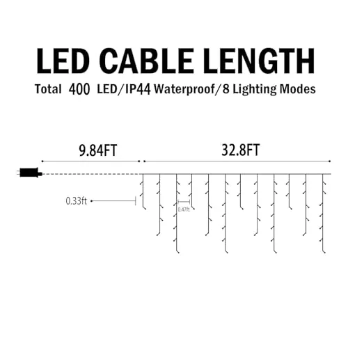 Hezbjiti Christmas Decorations Lights Outdoor, 400 LED 32.8 FT 8 Modes 75 Drops Fairy String Curtain Lights for Christmas Decor Eaves Window Party Yard Garden Indoor (Cold White)