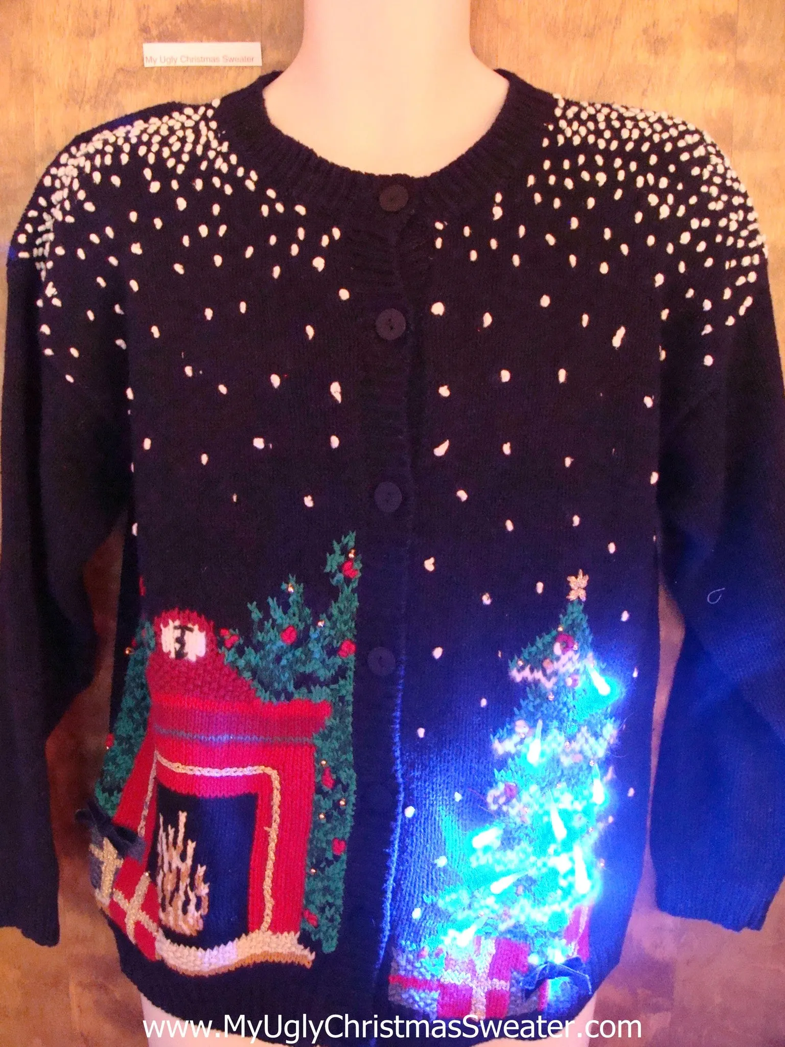 Horrible Black Ugly Christmas Sweater Cardigan with Lights